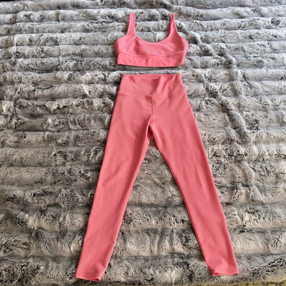 LoveShackFancy x Beach Riot collab. Barbie ribbed sportswear set.